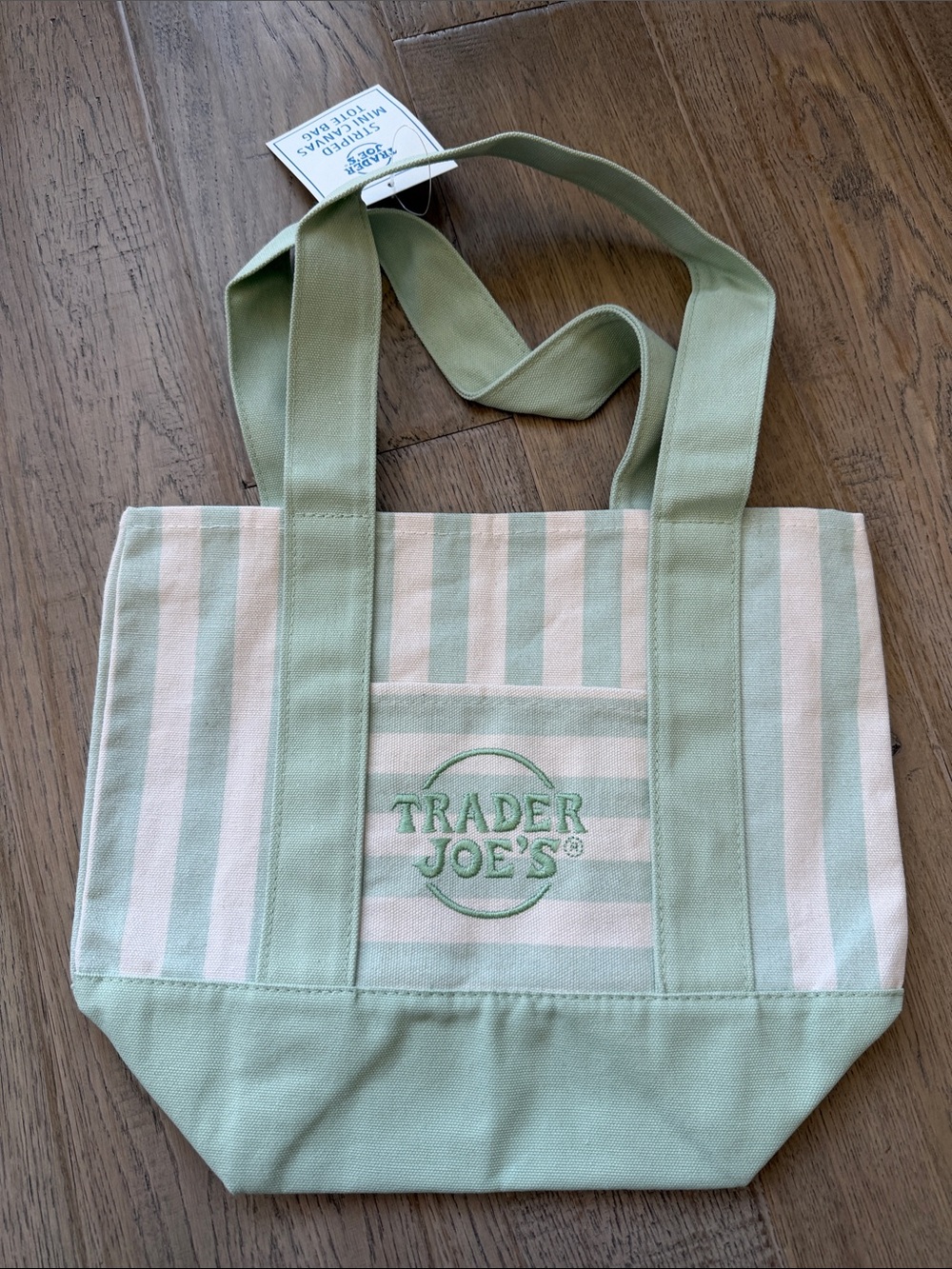 Trader Joe’s Mint Green Striped Canvas Tote Bag